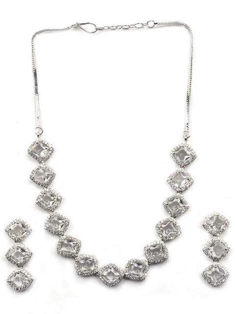 Women's Brass Silver Plated Necklace set (White)