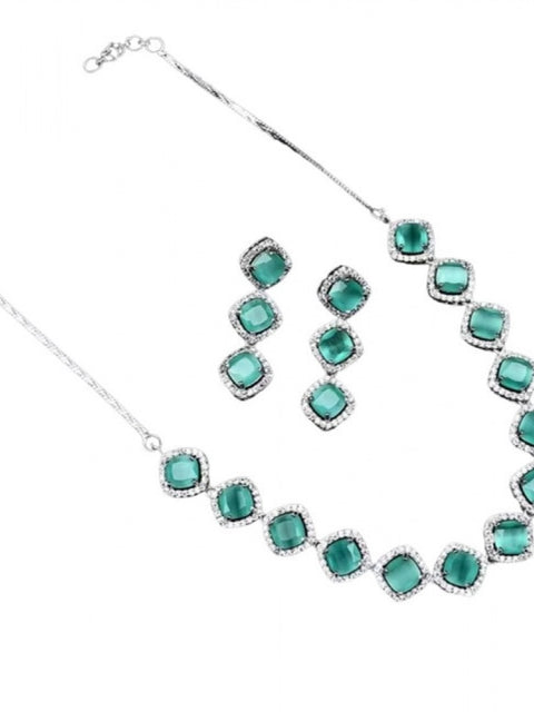 Women's Brass Silver Plated Necklace set (Turquoise)
