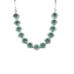 Women's Brass Silver Plated Necklace set (Green)