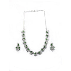 Women's Brass Silver Plated Necklace set (Green)