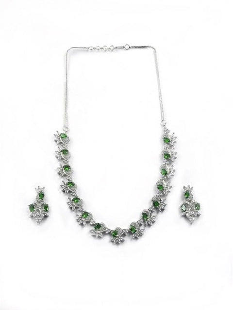Women's Brass Silver Plated Necklace set (Green)