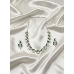 Women's Brass Silver Plated Necklace set (Green)