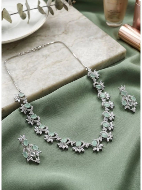 Women's Brass Silver Plated Necklace set (Turquoise)