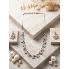 Women's Brass Silver Plated Necklace set (Multicolor)