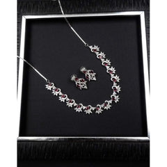 Women's Brass Silver Plated Necklace set (Red)