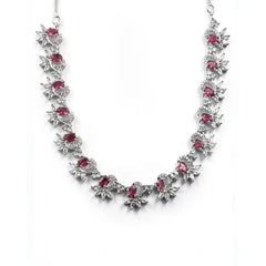 Women's Brass Silver Plated Necklace set (Red)