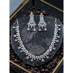 Women's Brass Silver Plated Necklace set (Multicolor)