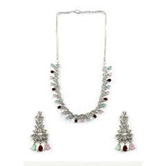 Women's Brass Silver Plated Necklace set (Multicolor)