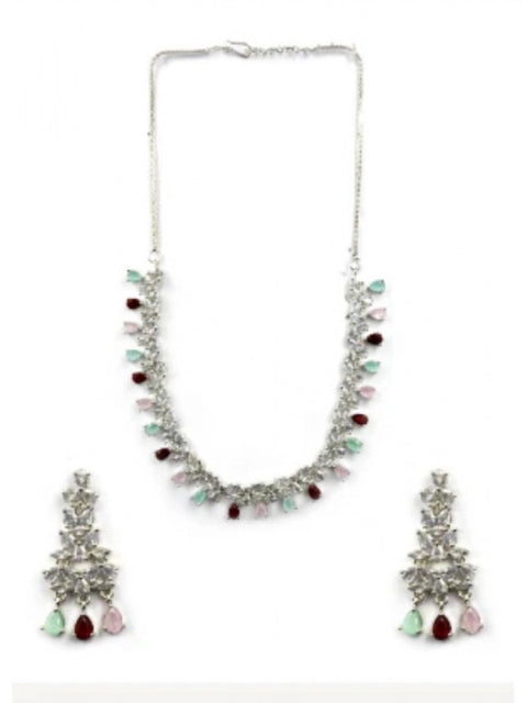Women's Brass Silver Plated Necklace set (Multicolor)