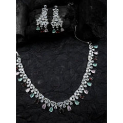 Women's Brass Silver Plated Necklace set (Multicolor)