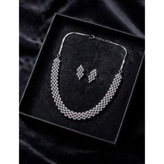 Women's Brass Silver Plated Necklace set (Silver)