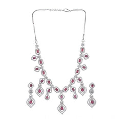 Women's Brass Silver Plated Necklace set (Red)