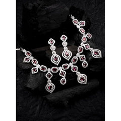 Women's Brass Silver Plated Necklace set (Red)