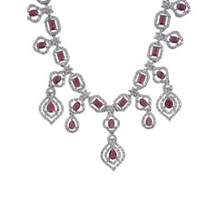 Women's Brass Silver Plated Necklace set (Red)