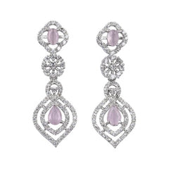 Women's Brass Silver Plated Necklace set (Pink)