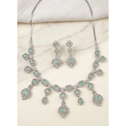 Women's Brass Silver Plated Necklace set (Turquoise)