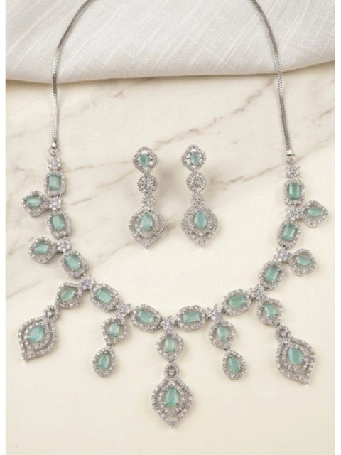 Women's Brass Silver Plated Necklace set (Turquoise)