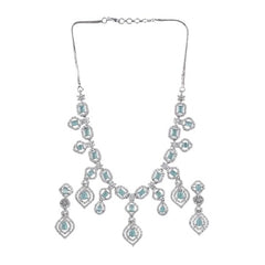 Women's Brass Silver Plated Necklace set (Turquoise)