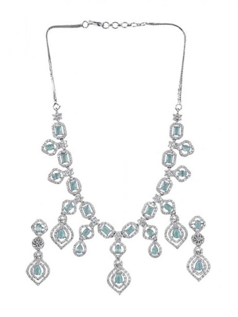 Women's Brass Silver Plated Necklace set (Turquoise)