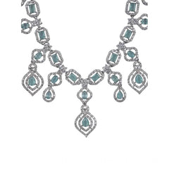 Women's Brass Silver Plated Necklace set (Turquoise)