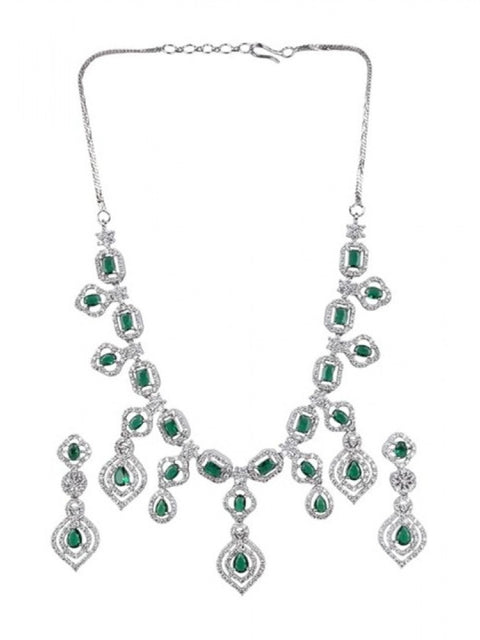 Women's Brass Silver Plated Necklace set (Green)