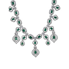 Women's Brass Silver Plated Necklace set (Green)