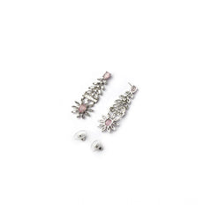 Women's Brass Silver Plated Necklace set (Pink)