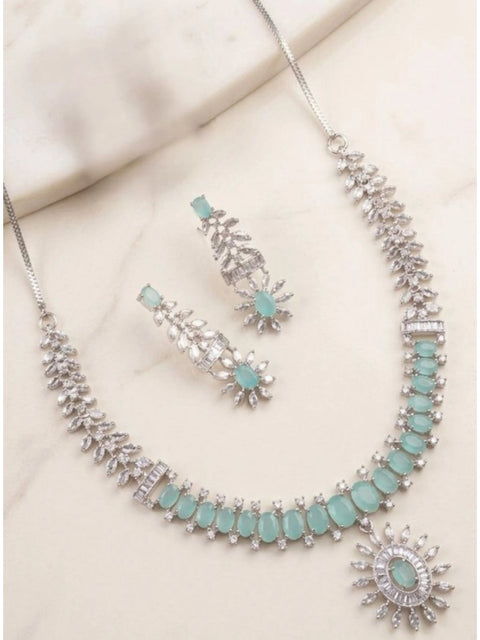 Women's Brass Silver Plated Necklace set (Turquoise)