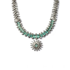 Women's Brass Silver Plated Necklace set (Turquoise)
