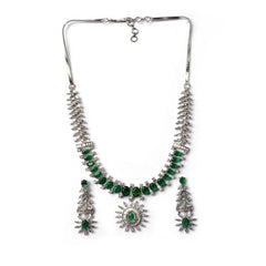 Women's Brass Silver Plated Necklace set (Green)