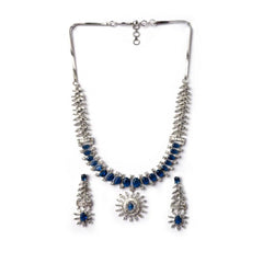 Women's Brass Silver Plated Necklace set (Blue)