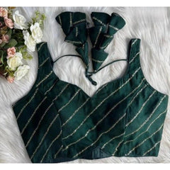 Generic Women's Silk Embellished Sweetheart Neck Sleeveless Readymade Padded Blouse (Green, Size 38)