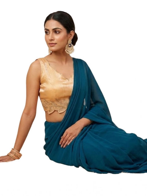 Generic Women's Silk Embroidered Sweetheart Neck Sleeveless Readymade Padded Blouse (Gold, Size 38)