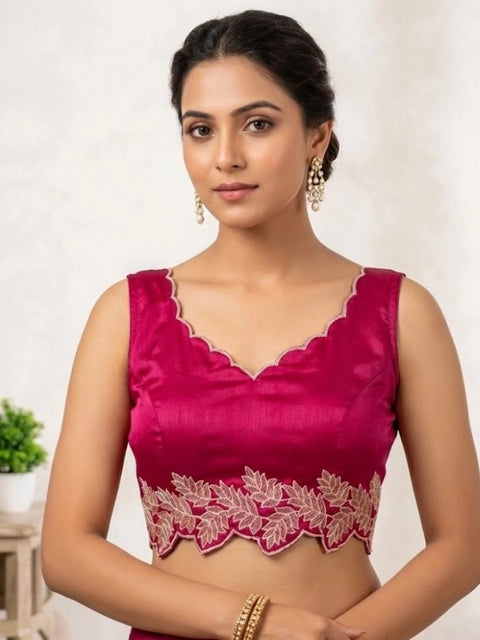 Generic Women's Silk Embroidered Sweetheart Neck Sleeveless Readymade Padded Blouse (Pink, Size 38)