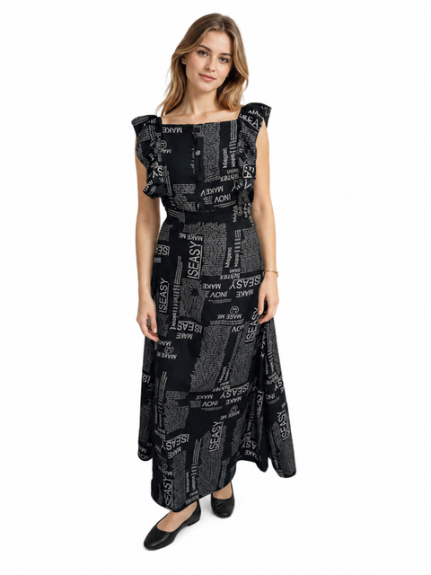 Women's Casual Crepe Sleeveless Dress (Black)