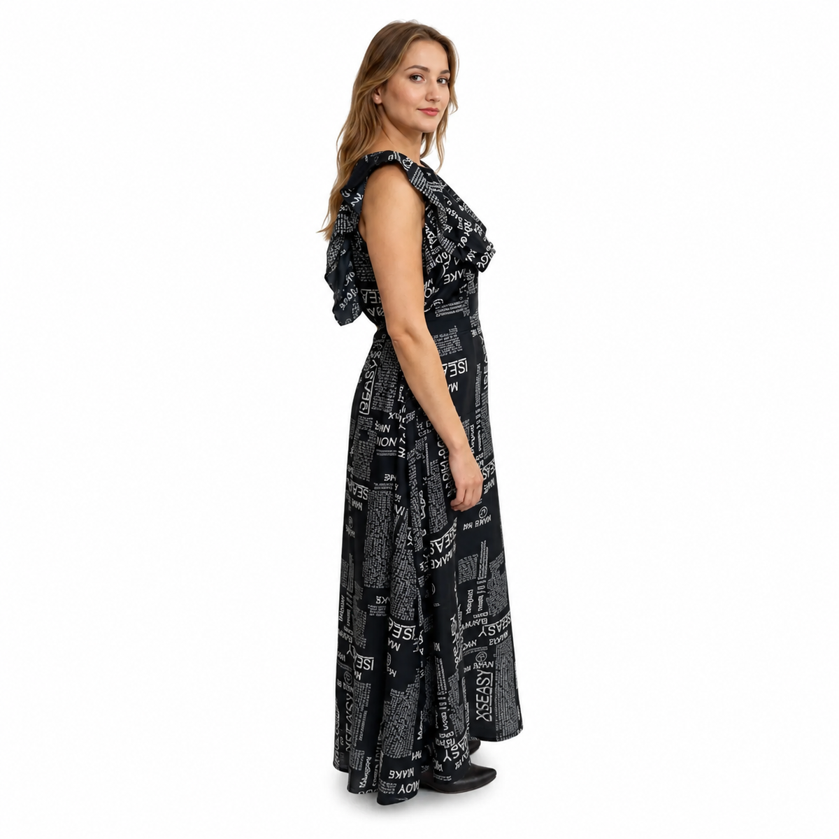 Women's Casual Crepe Sleeveless Dress (Black)