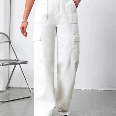 White 6 Pockets Cargo