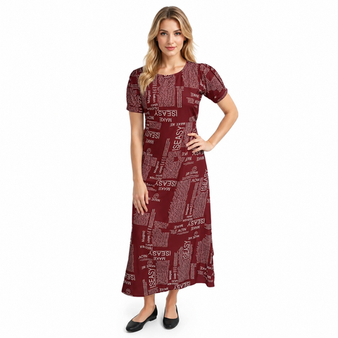 Women's Casual Crepe Half Sleeves Dress (Maroon)