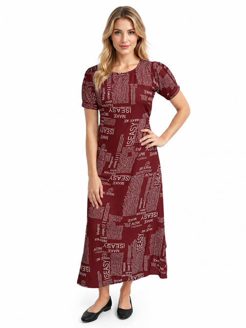 Women's Casual Crepe Half Sleeves Dress (Maroon)