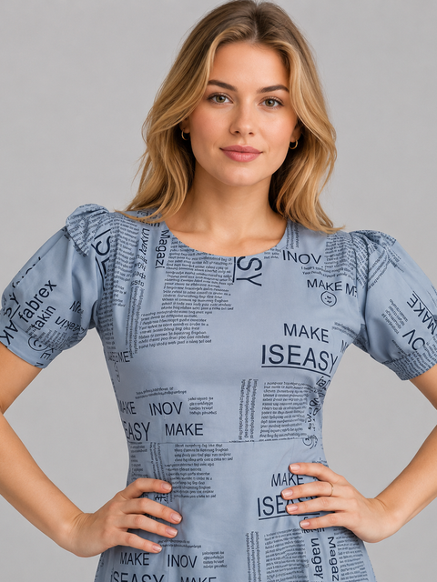 Women's Casual Crepe Half Sleeves Dress (Grey)