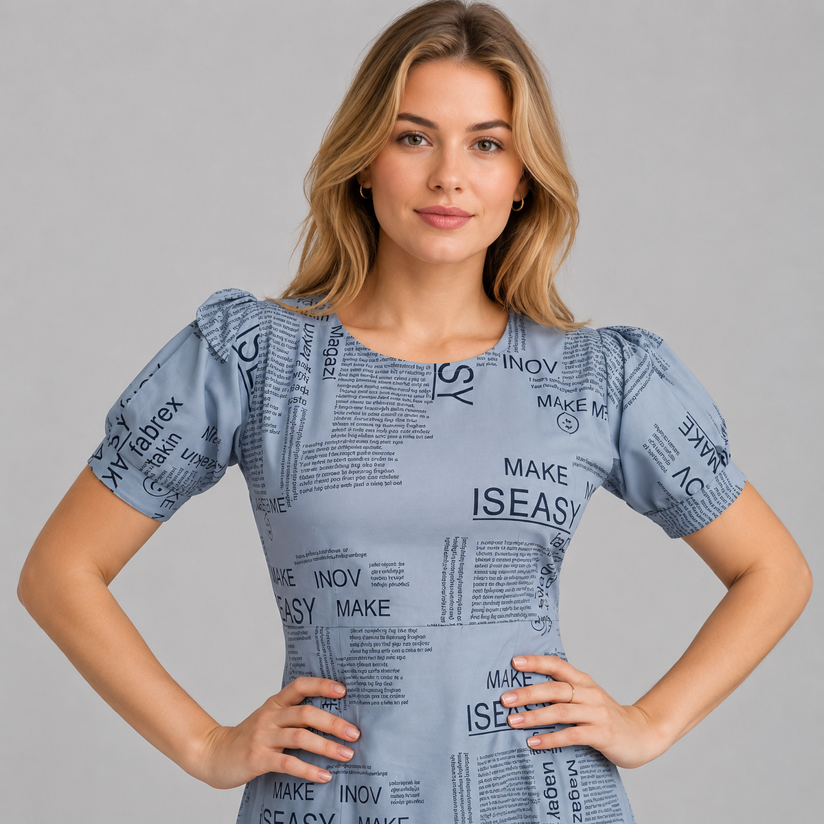 Women's Casual Crepe Half Sleeves Dress (Grey)