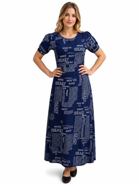 Women's Casual Crepe Half Sleeves Dress (Blue)