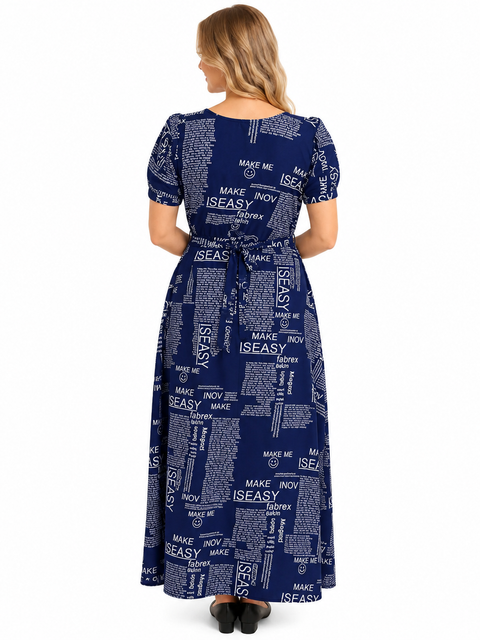 Women's Casual Crepe Half Sleeves Dress (Blue)
