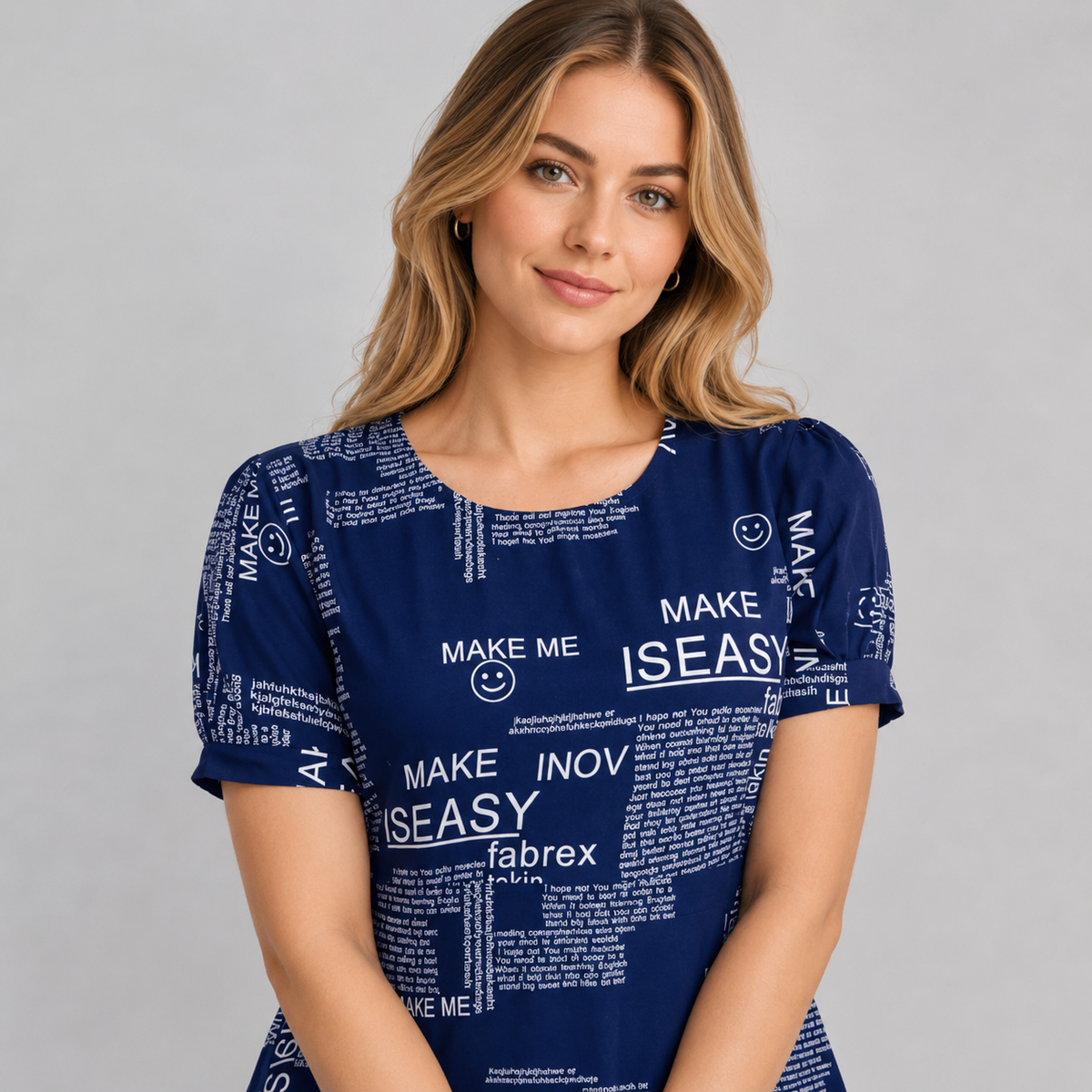 Women's Casual Crepe Half Sleeves Dress (Blue)