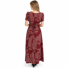 Women's Casual Crepe Half Sleeves Dress (Maroon)