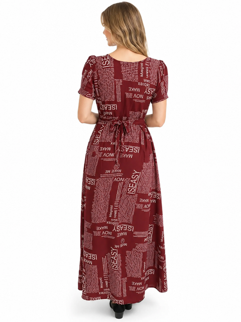Women's Casual Crepe Half Sleeves Dress (Maroon)