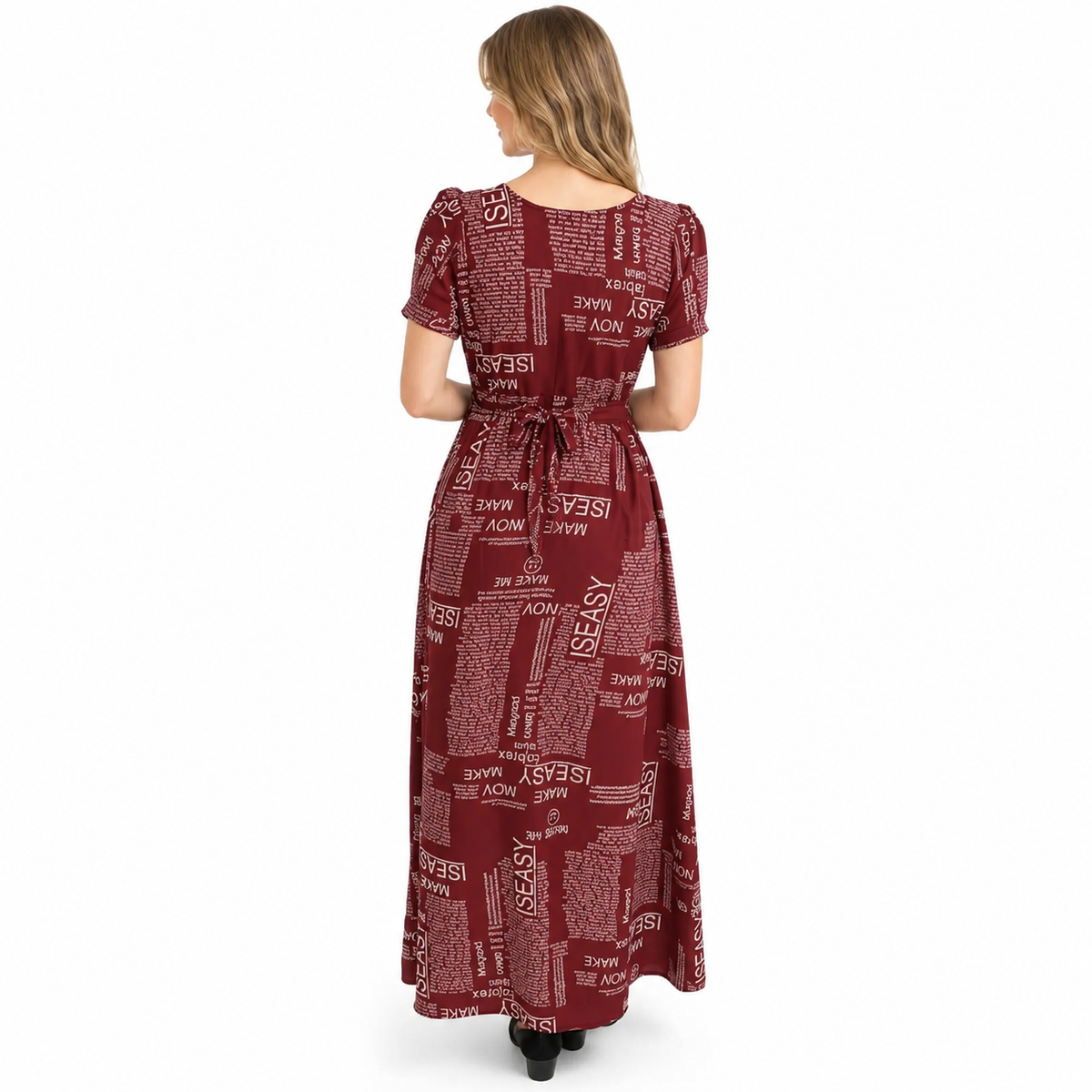Women's Casual Crepe Half Sleeves Dress (Maroon)