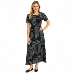 Women's Casual Crepe Half Sleeves Dress (Black)