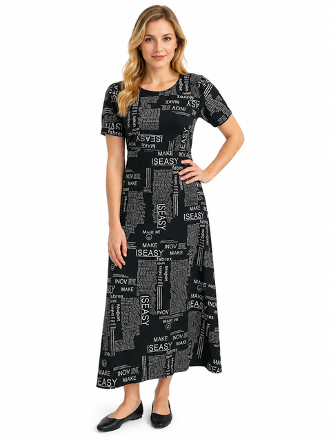 Women's Casual Crepe Half Sleeves Dress (Black)