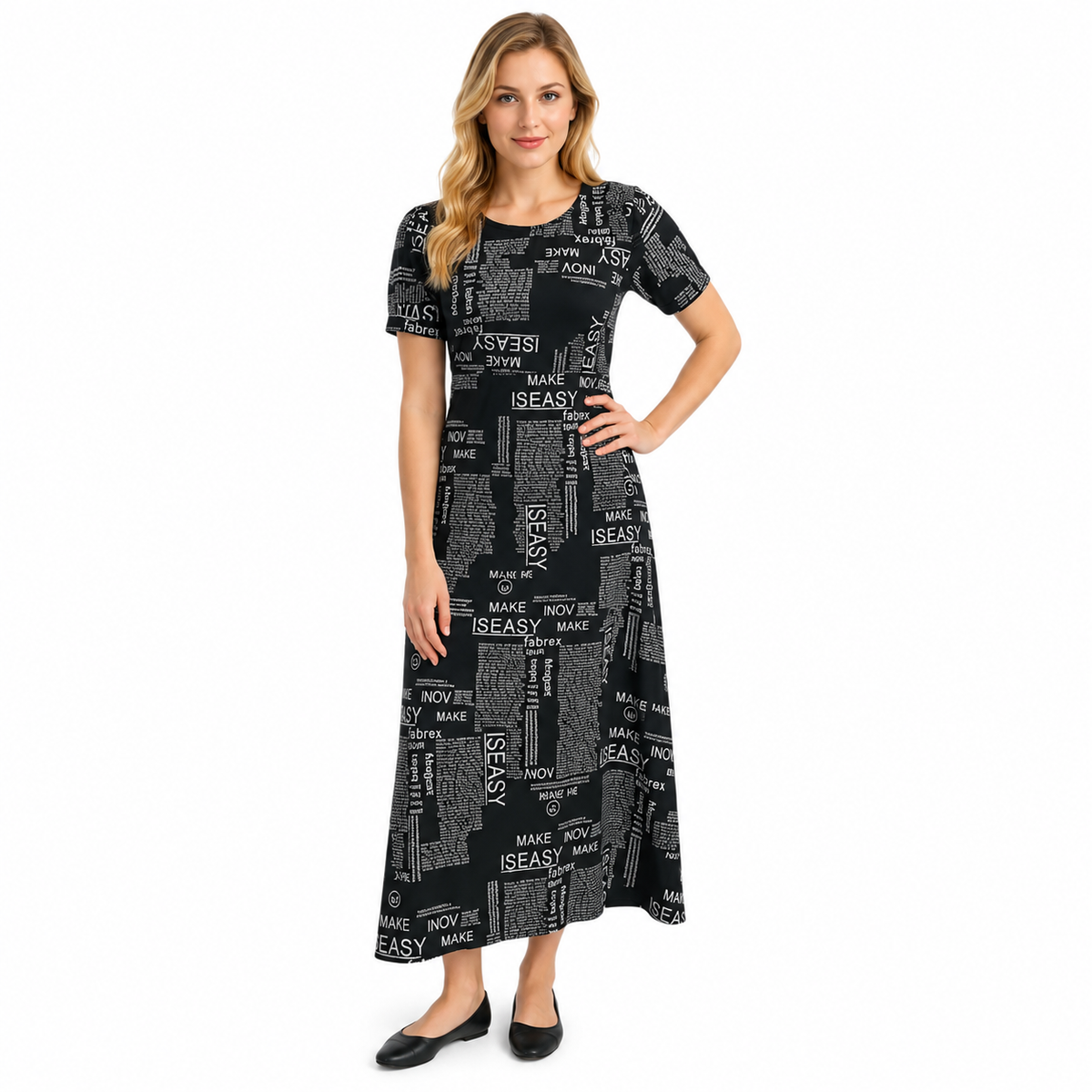 Women's Casual Crepe Half Sleeves Dress (Black)